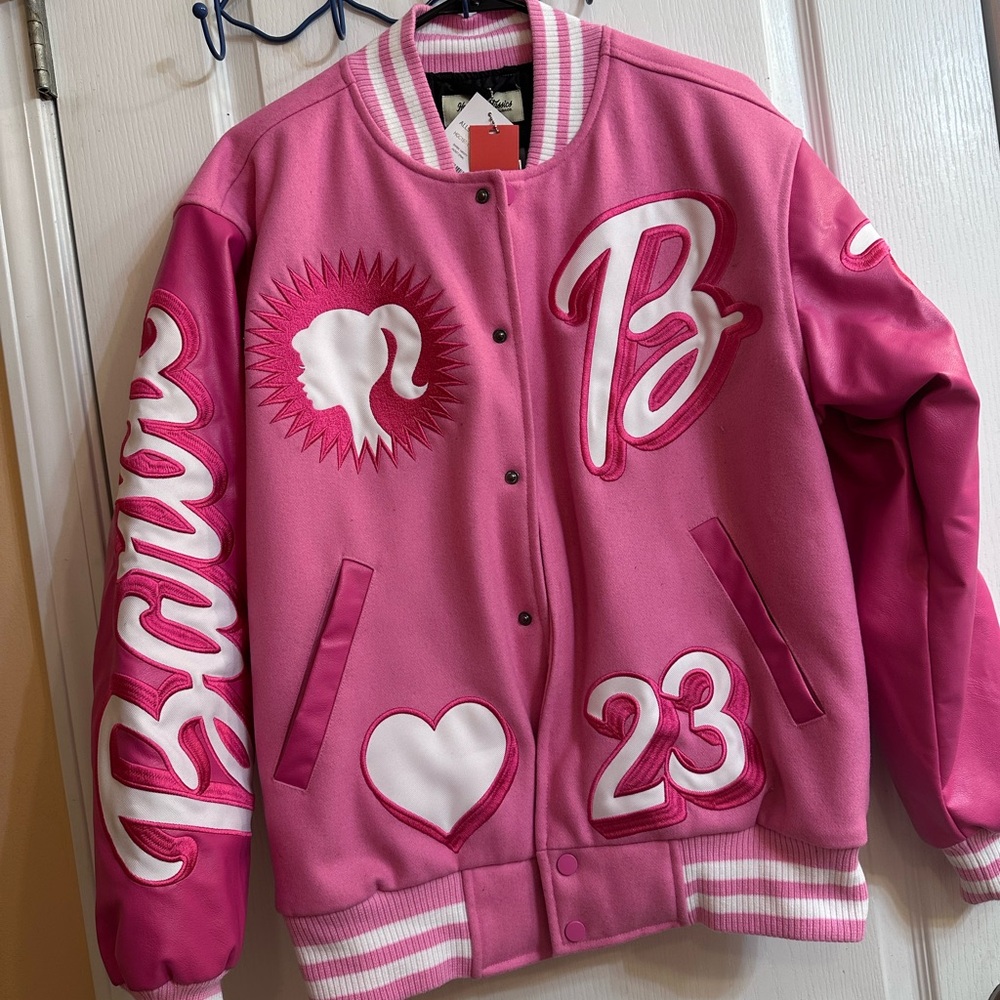 Barbie Hot Pink Varsity Jacket with White Details